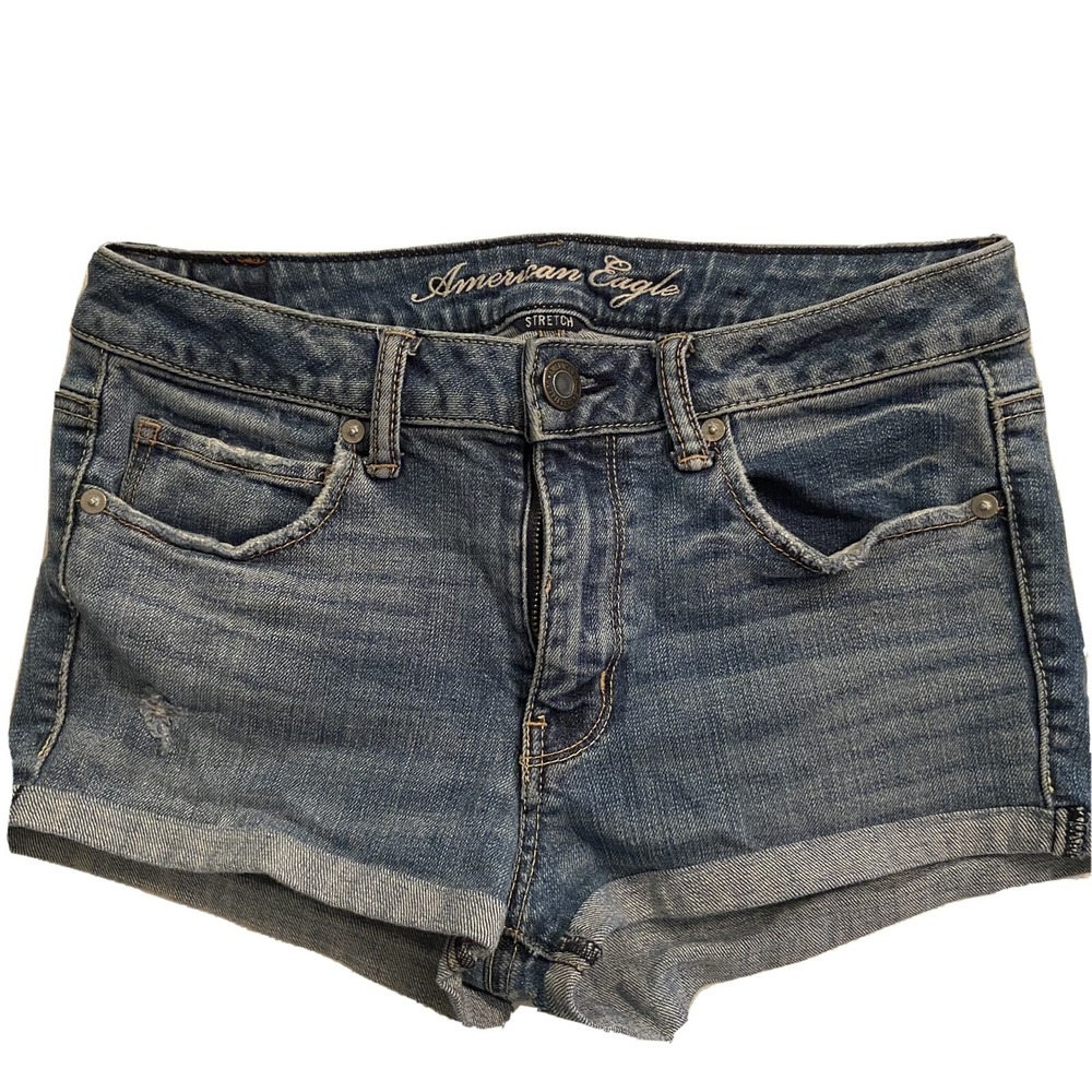 American Eagle '77 Hi Rise Shortie Sz‎ 6 Stretch Distressed Shorts 1.5" Inseam
